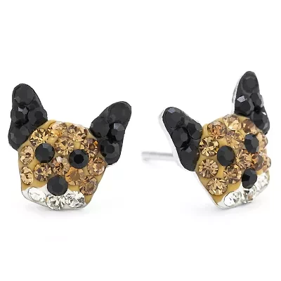 Silver Treasures Dog Brown Crystal Sterling Silver 9.5mm Stud Earrings