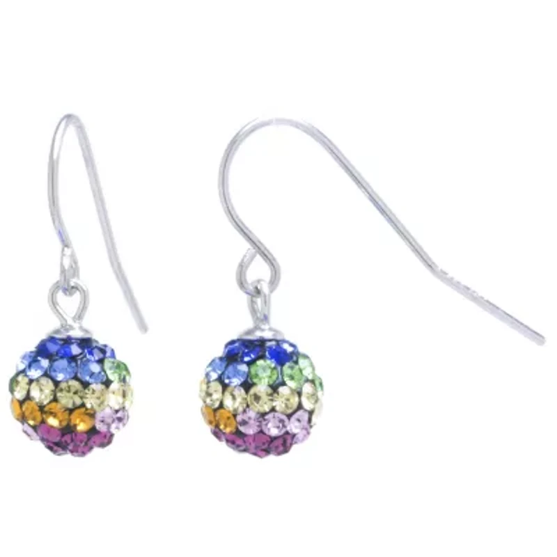 Silver Treasures Womens Multi Color Crystal Sterling Silver Ball Drop Earrings