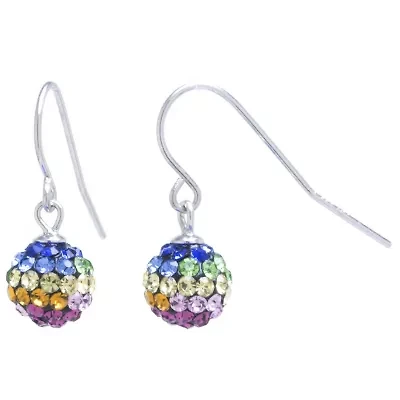 Silver Treasures Womens Multi Color Crystal Sterling Silver Ball Drop Earrings