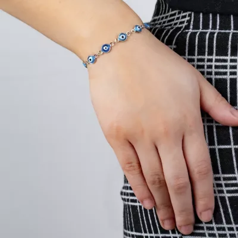 Silver Reflections Guardian Eye Pure Silver Over Brass 10 Inch Link Evil Eye Round Bolo Bracelet