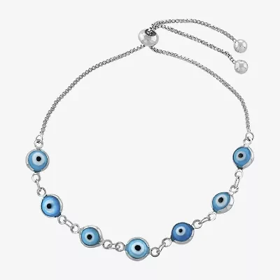 Silver Reflections Guardian Eye Pure Silver Over Brass 10 Inch Link Evil Eye Round Bolo Bracelet