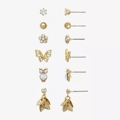 Mixit Womens Cubic Zirconia Butterfly Flower Hypoallergenic 6 Pair Earring Set