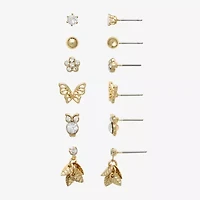 Mixit Womens Cubic Zirconia Butterfly Flower Hypoallergenic 6 Pair Earring Set