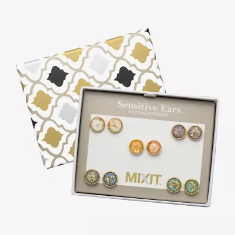 Mixit Womens Multi Color Round Hypoallergenic 5 Pair Earring Set