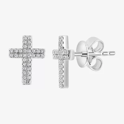 Effy Final Call 1/5 CT. Natural Diamond Sterling Silver 10.8mm Cross Stud Earrings