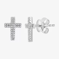 Effy Final Call 1/5 CT. Natural Diamond Sterling Silver 10.8mm Cross Stud Earrings