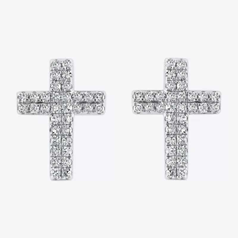 Effy Final Call 1/5 CT. Natural Diamond Sterling Silver 10.8mm Cross Stud Earrings