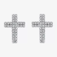 Effy Final Call 1/5 CT. Natural Diamond Sterling Silver 10.8mm Cross Stud Earrings