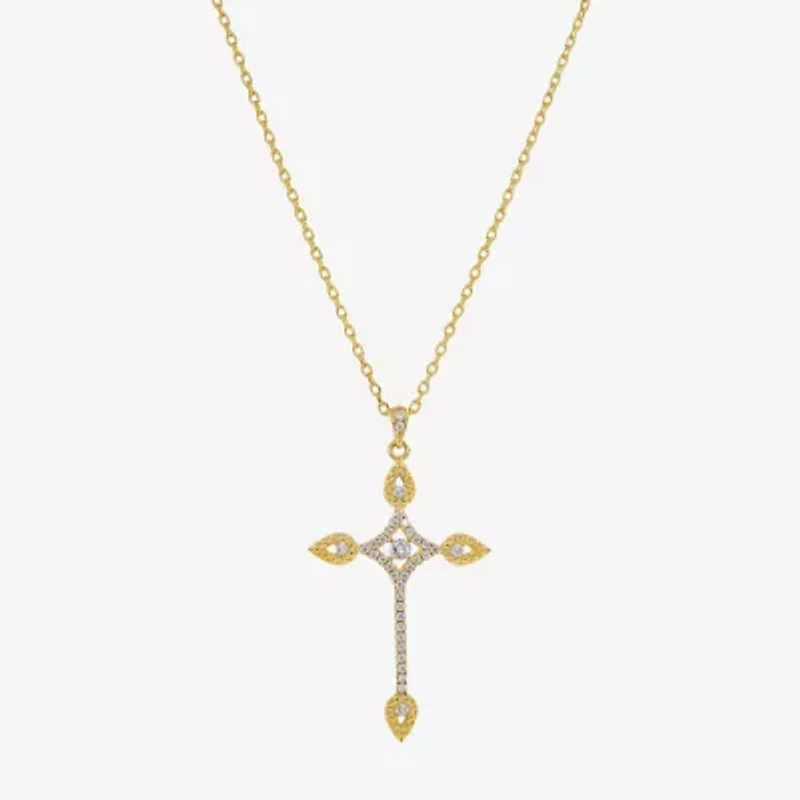 Sparkle Allure Womens Cubic Zirconia 14K Gold Over Brass Cross 16 Inch Pendant Necklace
