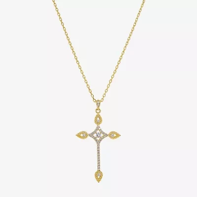 Sparkle Allure Womens Cubic Zirconia 14K Gold Over Brass Cross 16 Inch Pendant Necklace