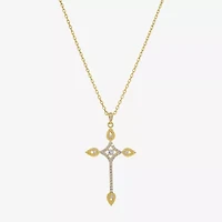 Sparkle Allure Womens Cubic Zirconia 14K Gold Over Brass Cross 16 Inch Pendant Necklace