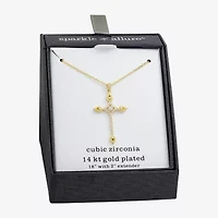 Sparkle Allure Womens Cubic Zirconia 14K Gold Over Brass Cross 16 Inch Pendant Necklace