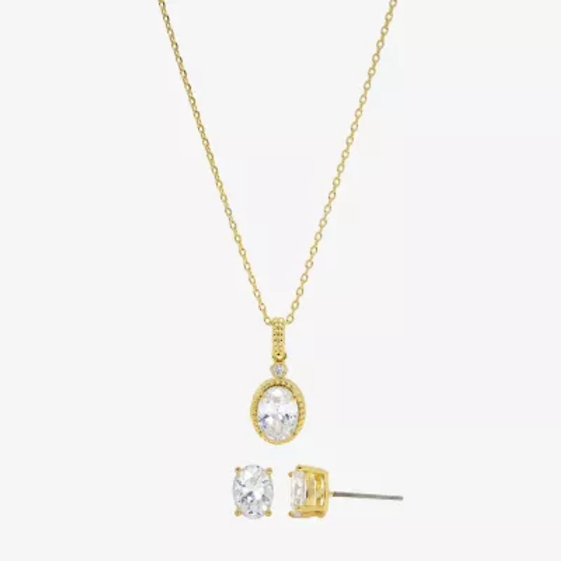 Sparkle Allure Womens Cubic Zirconia 14K Gold Over Brass Oval 2-pc. Jewelry Set