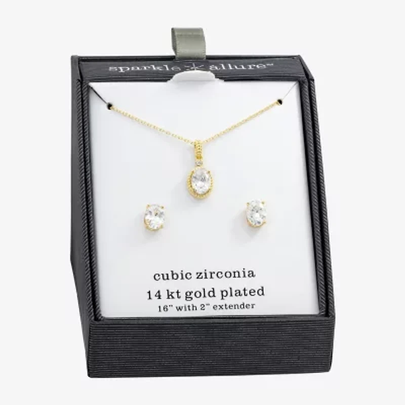 Sparkle Allure Womens Cubic Zirconia 14K Gold Over Brass Oval 2-pc. Jewelry Set