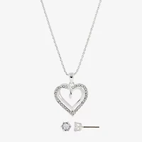 Sparkle Allure Womens Cubic Zirconia Pure Silver Over Brass Heart 2-pc. Jewelry Set
