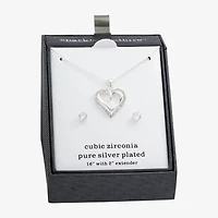 Sparkle Allure Womens Cubic Zirconia Pure Silver Over Brass Heart 2-pc. Jewelry Set