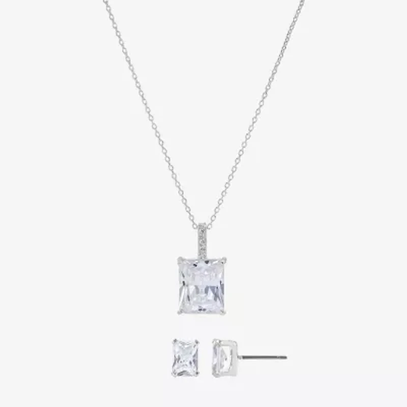Sparkle Allure Womens Crystal Pure Silver Over Brass Rectangular 2-pc. Jewelry Set