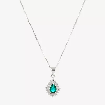 Sparkle Allure Womens Green Crystal Pure Silver Over Brass Pear 16 Inch Pendant Necklace