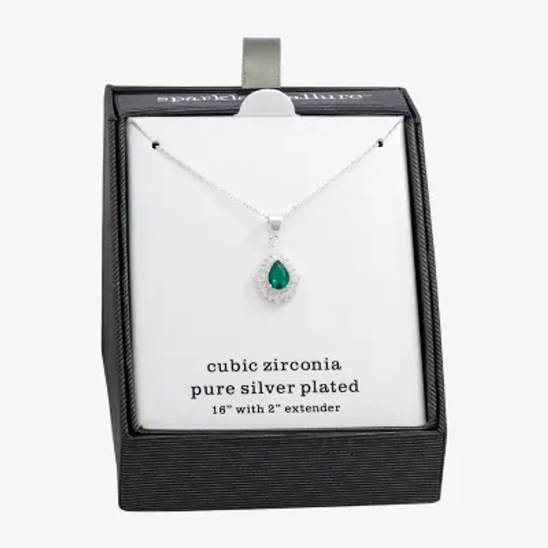 Sparkle Allure Womens Green Crystal Pure Silver Over Brass Pear 16 Inch Pendant Necklace