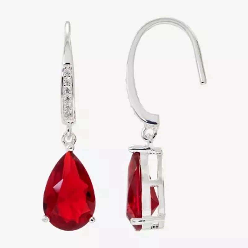 Sparkle Allure Womens Red Crystal Pure Silver Over Brass Pear Drop Earrings