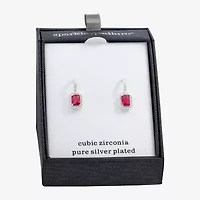 Sparkle Allure Womens Pink Crystal Pure Silver Over Brass Rectangular Drop Earrings
