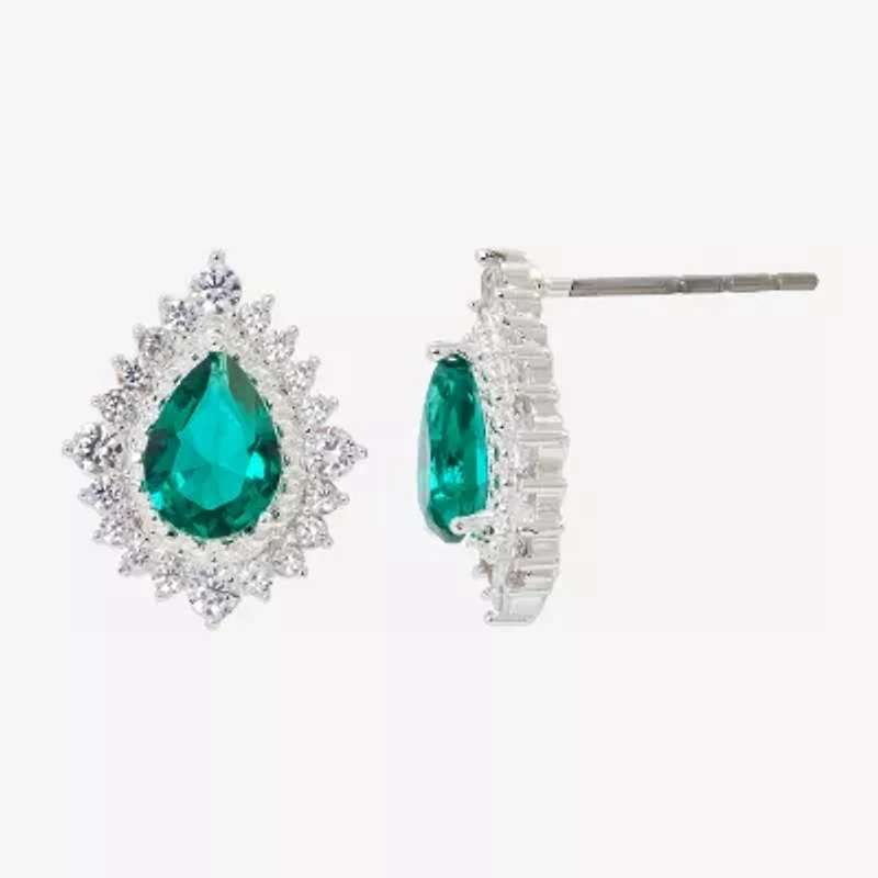 Sparkle Allure Green Crystal 14.4mm Pear Stud Earrings