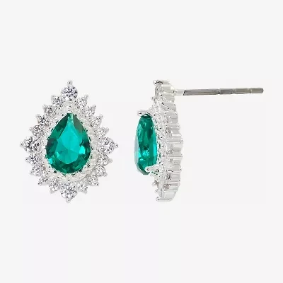 Sparkle Allure Green Crystal 14.4mm Pear Stud Earrings