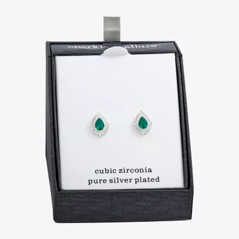 Sparkle Allure Green Crystal 14.4mm Pear Stud Earrings
