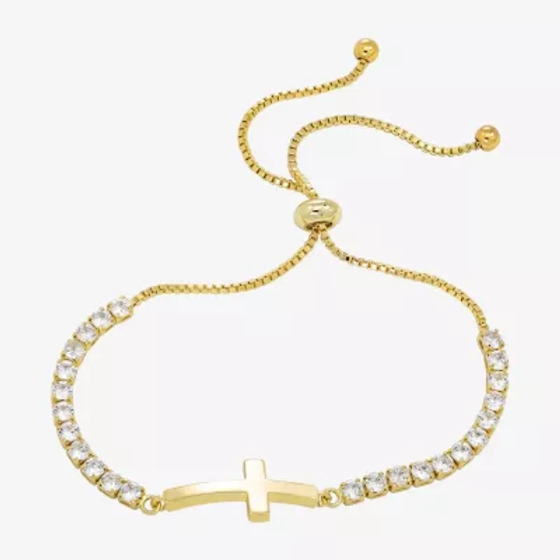 Sparkle Allure Womens Cubic Zirconia 14K Gold Over Brass Cross Bolo Bracelet