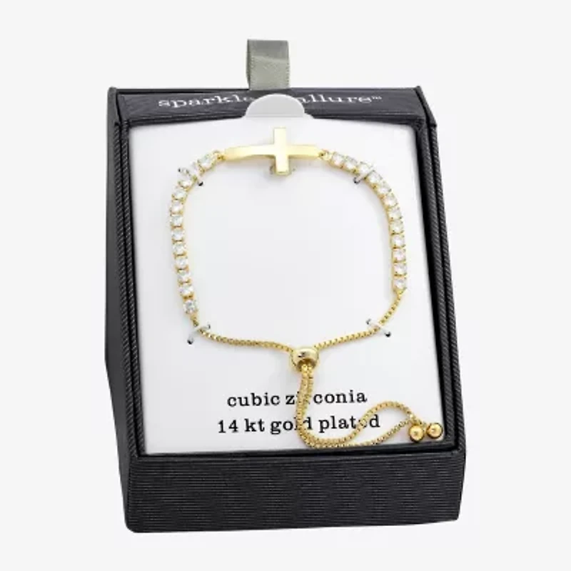 Sparkle Allure Womens Cubic Zirconia 14K Gold Over Brass Cross Bolo Bracelet