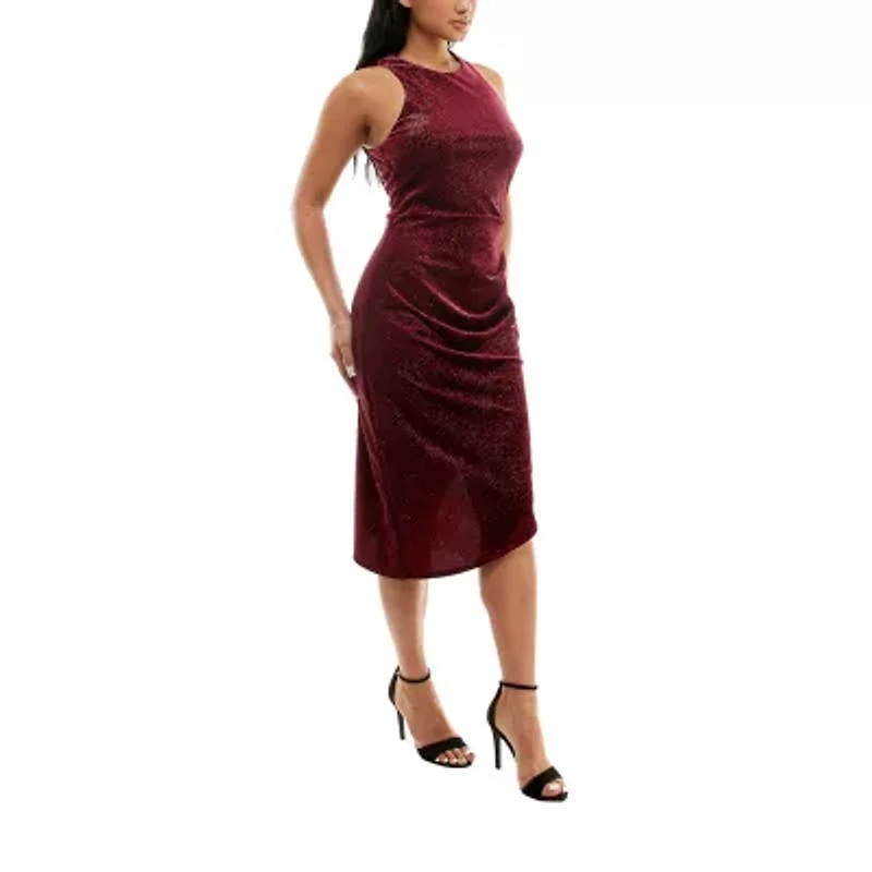 Premier Amour Sleeveless Glitter Midi Sheath Dress