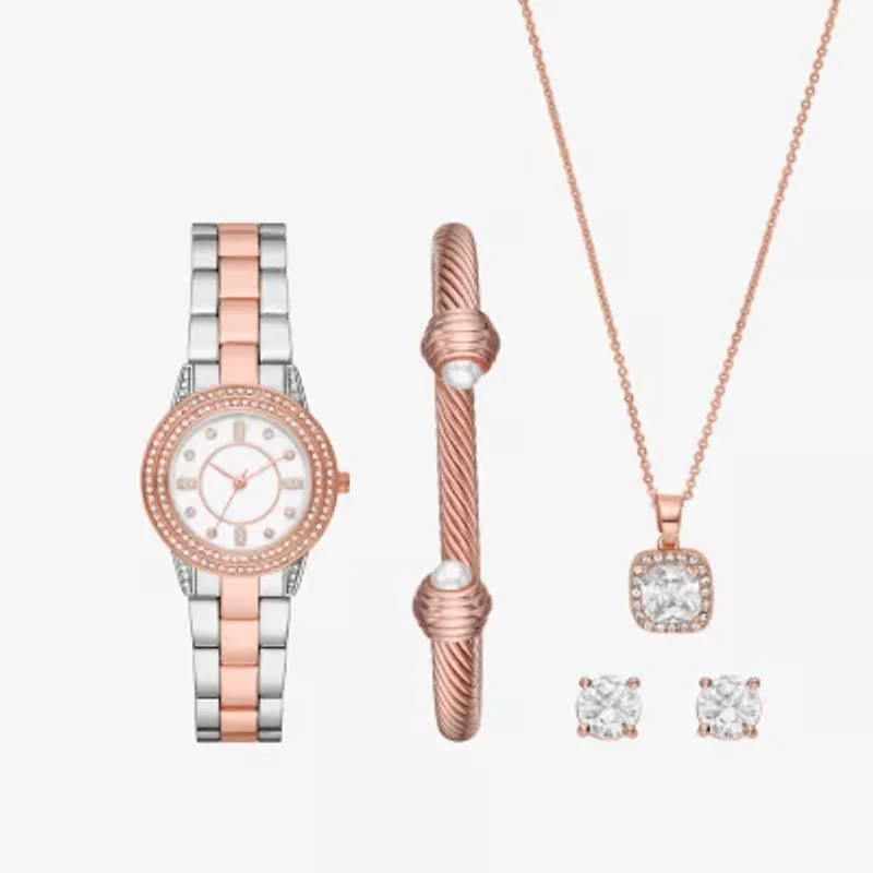 Ladies Boxed Sets Womens Crystal Accent Two Tone 4-pc. Watch Boxed Set Fmdjset345
