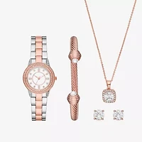 Ladies Boxed Sets Womens Crystal Accent Two Tone 4-pc. Watch Boxed Set Fmdjset345