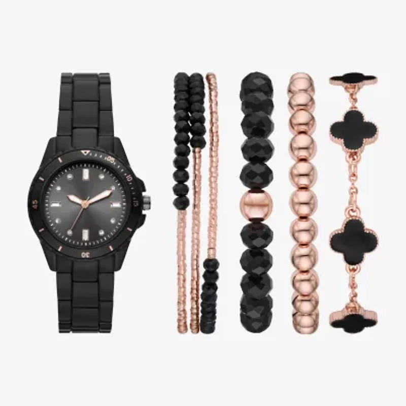 Ladies Boxed Sets Womens Crystal Accent Black 5-pc. Watch Boxed Set Fmdjset342