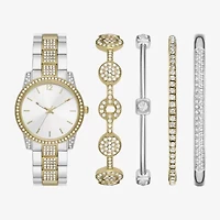 Ladies Boxed Sets Womens Crystal Accent Two Tone 5-pc. Watch Boxed Set Fmdjset341