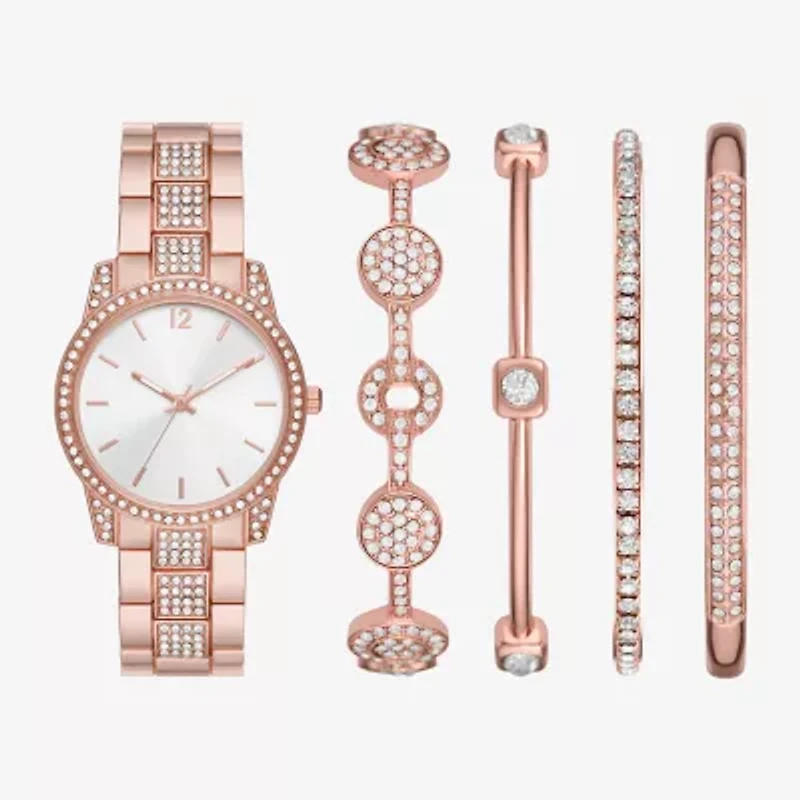 Ladies Boxed Sets Womens Crystal Accent Rose Goldtone 5-pc. Watch Boxed Set Fmdjset340