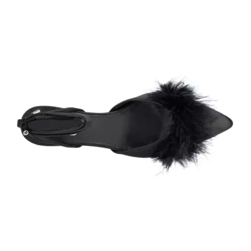 New York & Company Saylor Satin Feathered Womens Pointed Closed Toe Stiletto Heel Pumps