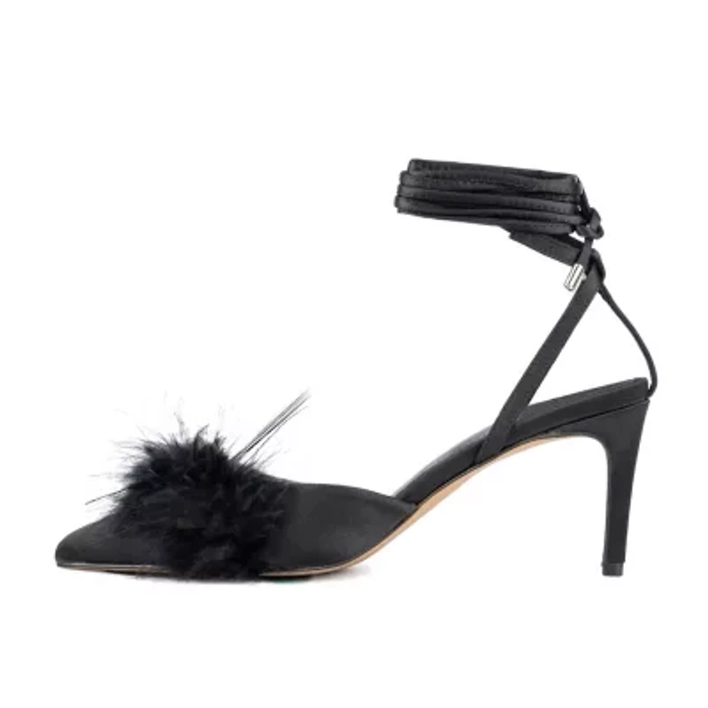 New York & Company Saylor Satin Feathered Womens Pointed Closed Toe Stiletto Heel Pumps