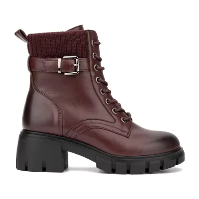New York & Company Womens Christine Block Heel Lace Up Boots