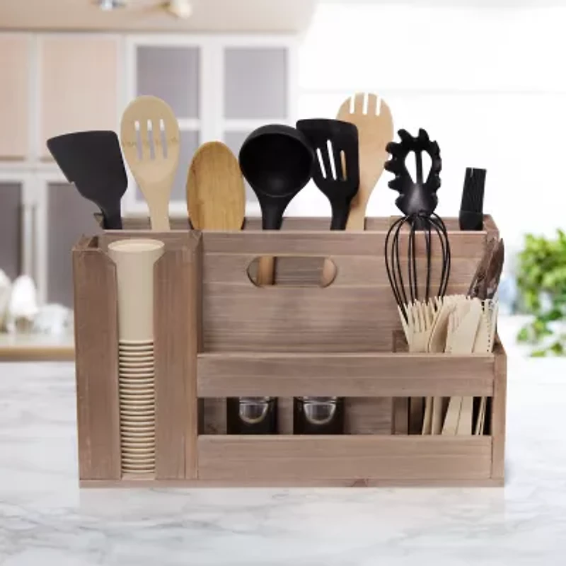All the Rages Elegant Designs Wood Flatware Utensil Holder