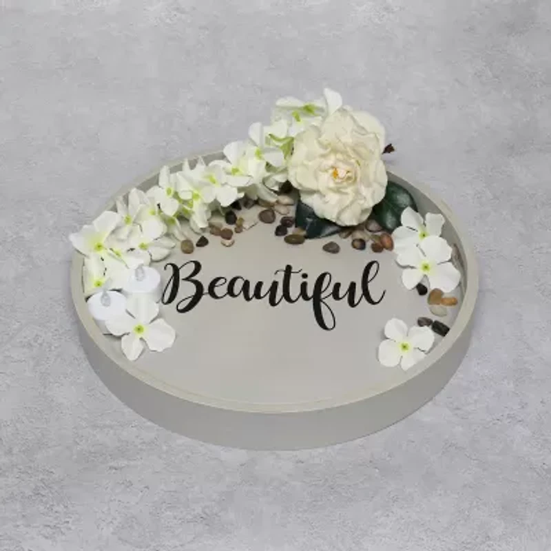 All the Rages Elegant Designs 13.75" Round Wood Serving Decorative Tray