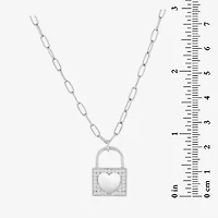 Womens White Cubic Zirconia Sterling Silver Heart 18 Inch Pendant Necklace