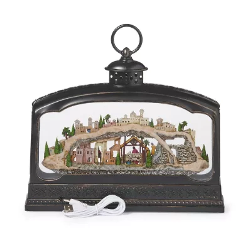 Roman 9.5" Led Swirl Nativity Lantern Lighted Christmas Tabletop Decor