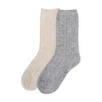 Luxury Cozy Cable Womens 2 Pair Crew Socks
