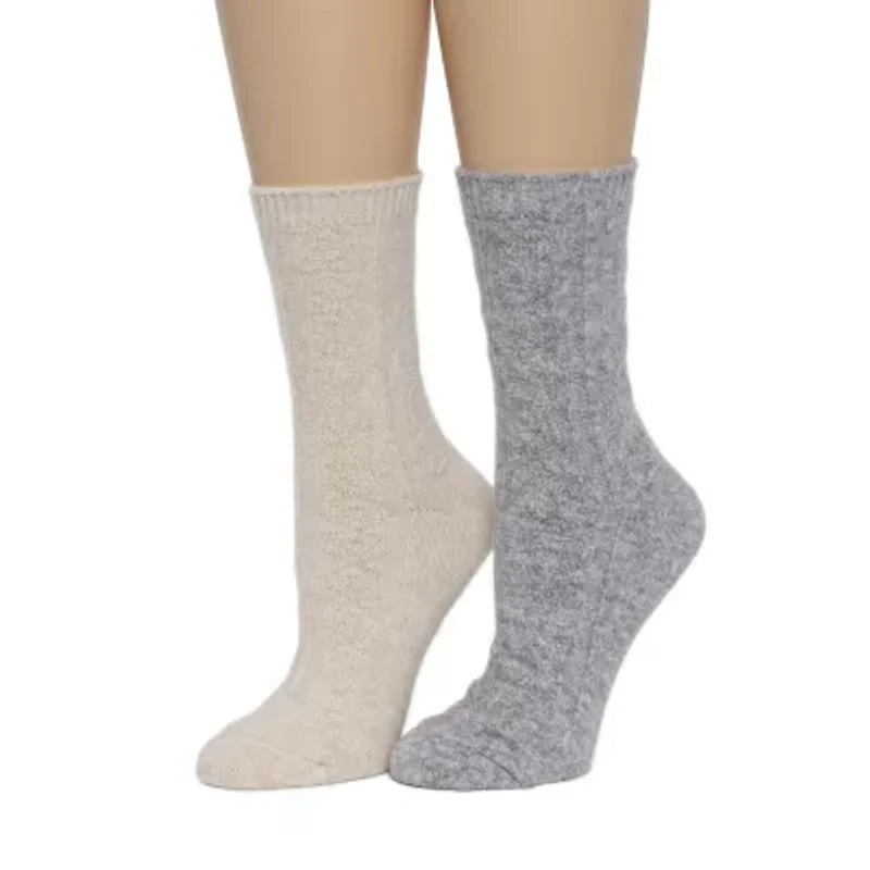 Luxury Cozy Cable Womens 2 Pair Crew Socks