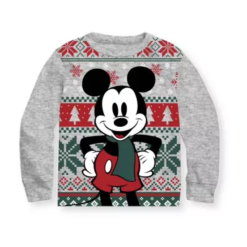 Toddler Boys Crew Neck Long Sleeve Regular Fit Mickey Mouse Graphic T-Shirt