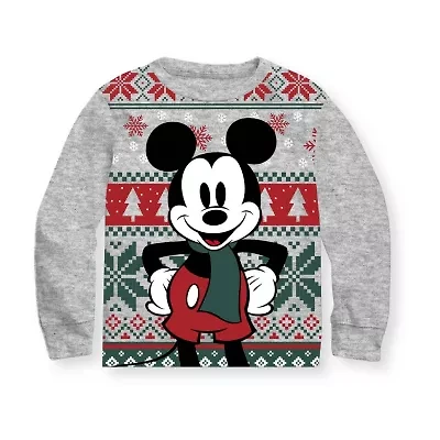 Toddler Boys Crew Neck Long Sleeve Regular Fit Mickey Mouse Graphic T-Shirt