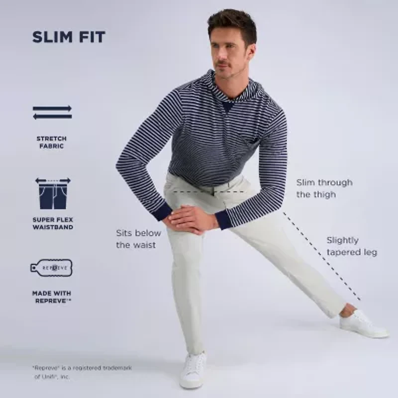 Haggar Life Khaki Mens Comfort Waistband Slim Fit Flat Front Pant