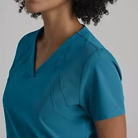 Barco One 5105 Racer 4-Pocket Womens V Neck Short Sleeve Tag Free Stretch Fabric Moisture Wicking Scrub Top