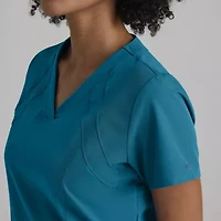 Barco One 5105 Racer 4-Pocket Womens Plus Tall V Neck Short Sleeve Tag Free Stretch Fabric Moisture Wicking Scrub Top